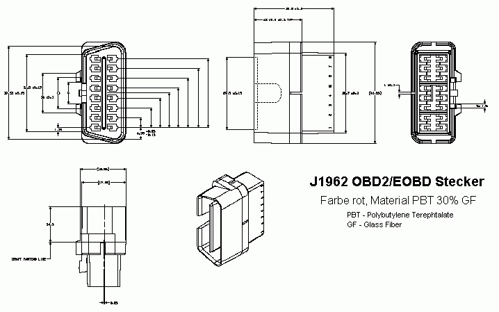 OBD-2 Stecker-Kit blau 12V und 24V J1962